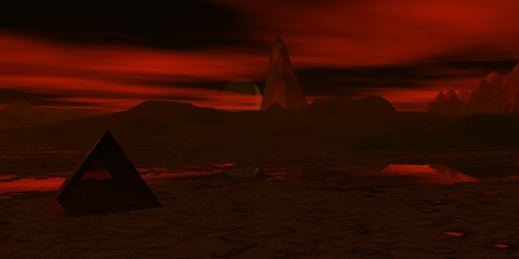Artist rendering of a carbon world surface. The local geology is dominated by graphite and tar deposits, with diamond crystals and heavy hydrocarbon lakes. The atmosphere is largely carbon monoxide and volatile hydrocarbons. 