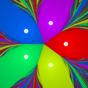 Gravity fractal for N=5, trap radius = 0.1.